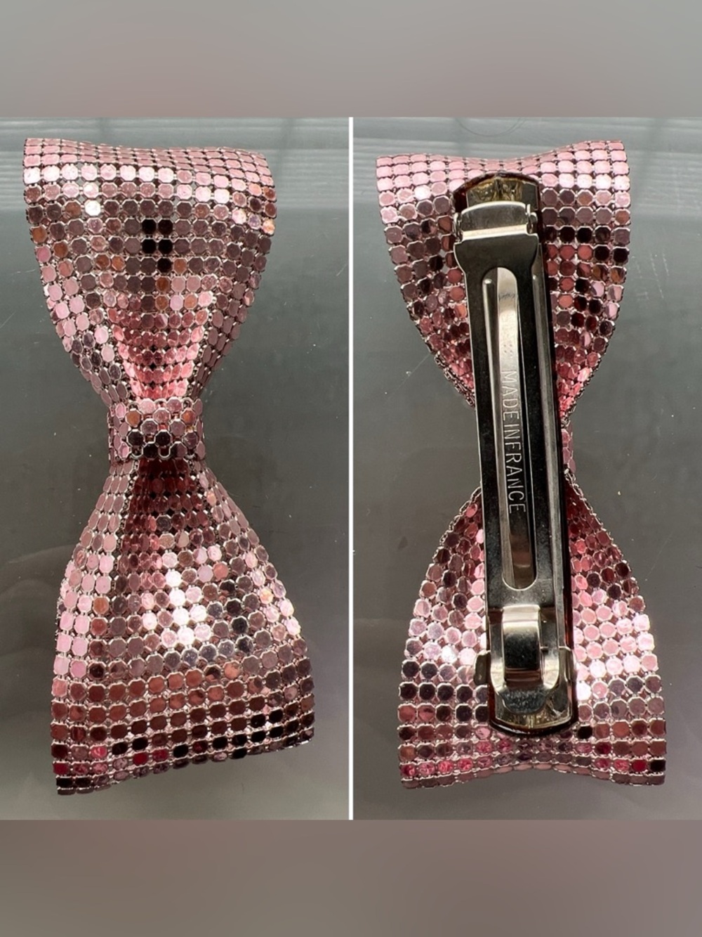 3️⃣Set 1980s Made in France Metal Mesh Chainmail Bow Barrette Gold Silver Rose - Picture 15 of 17